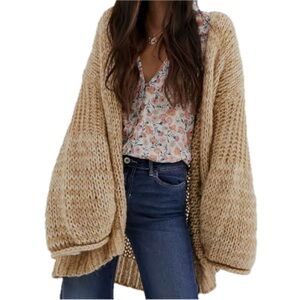 Free People Home Town Cardigan Chunky Knit XL Oversized Boho Chic GUC